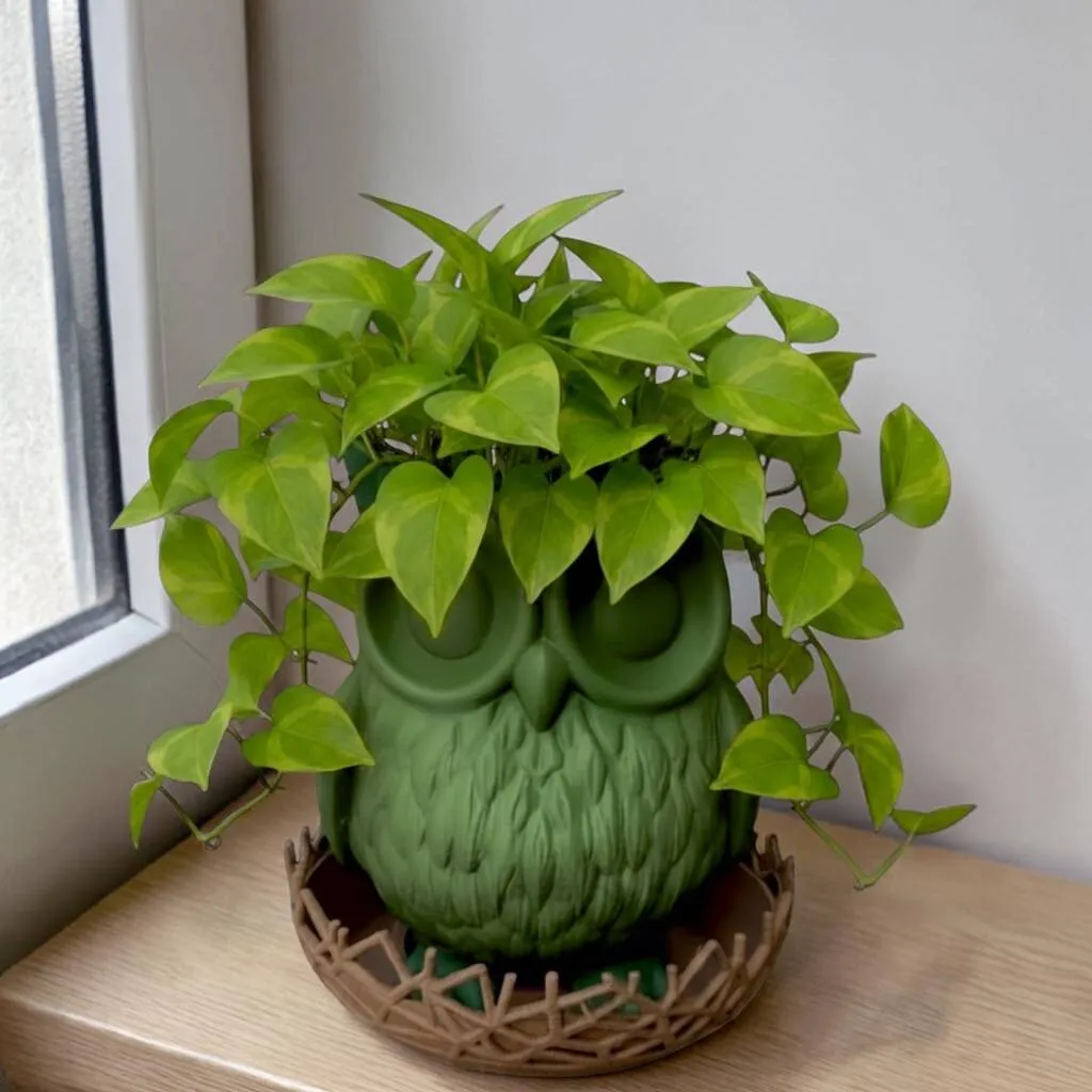 GrowGrid owl planter with a trailing pothos